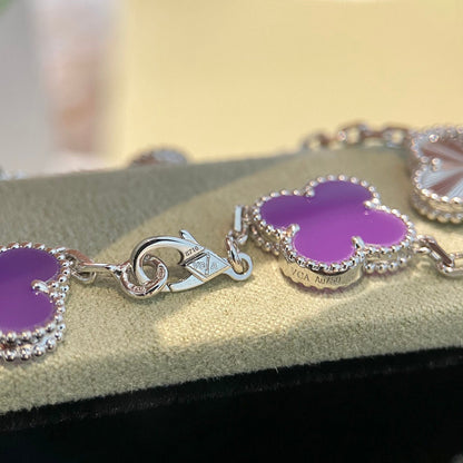 [AuraEcho]CLOVER  5 MOTIFS  PURPLE VIOLET BRACELET SILVER