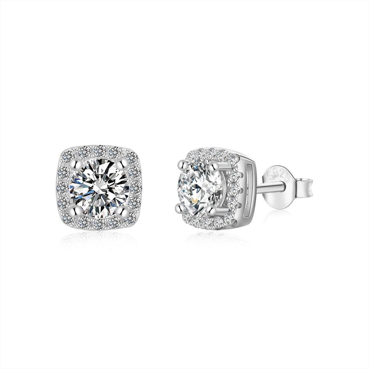 [AuraEcho]Classic Round Center Stone Stud Earrings
