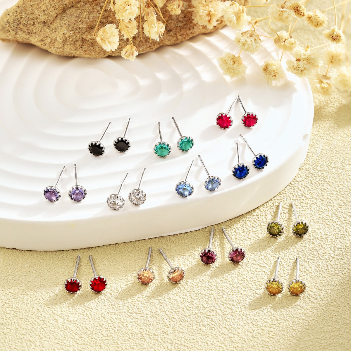 [AuraEcho]Sparkling Colorful Round Shape Earrings