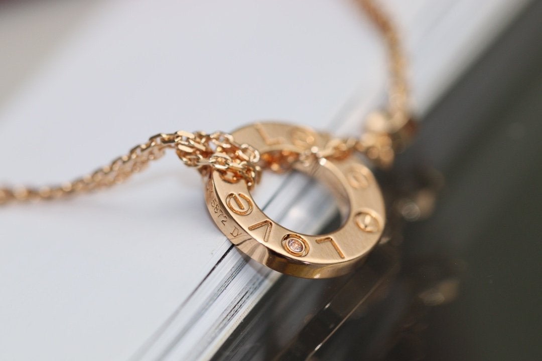 [AuraEcho]LOVE NECKLACE ADJUSTABLE ROSE GOLD 2 DIAMOND
