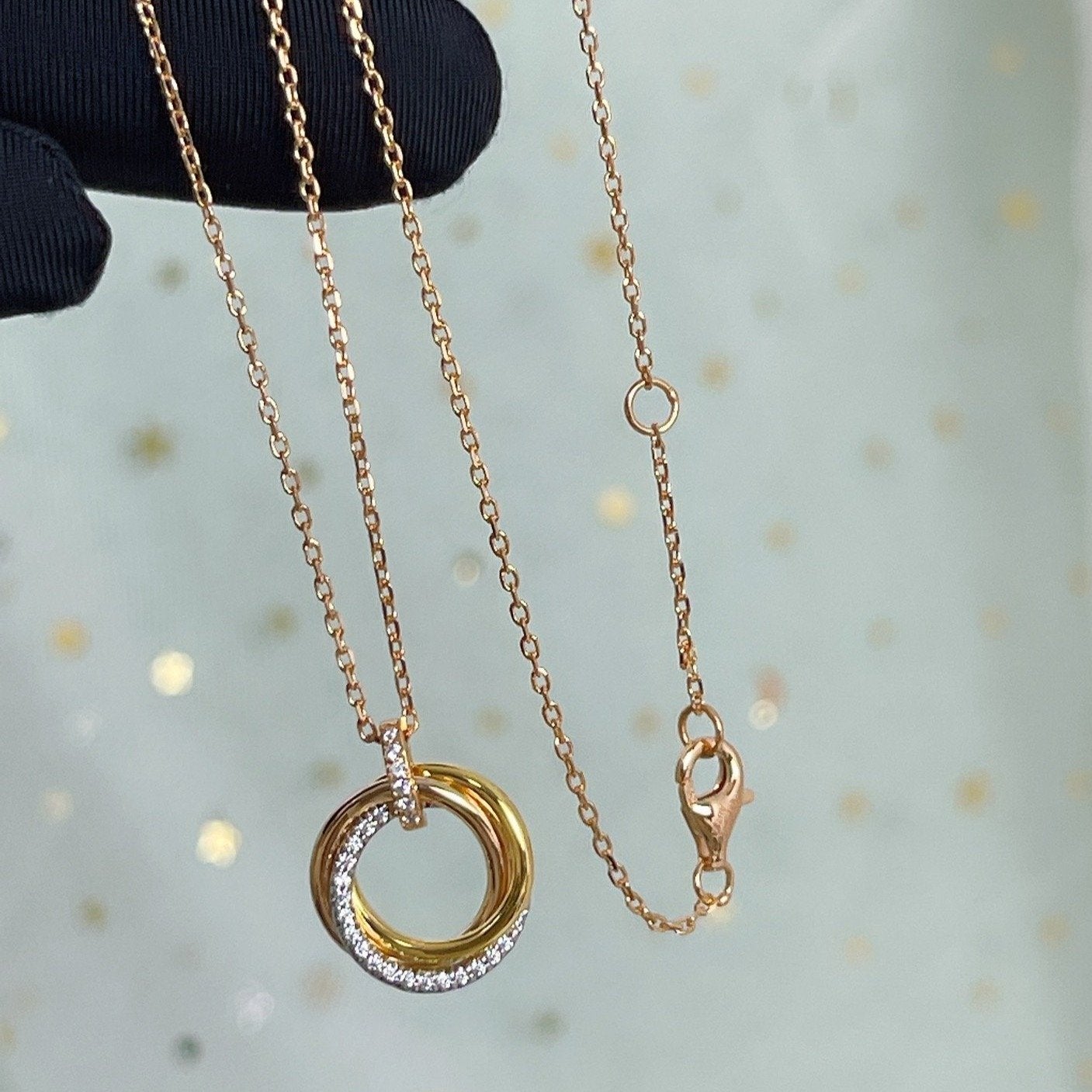 [AuraEcho]TRINITY NECKLACE SILVER GOLD PINK GOLD DIAMONDS