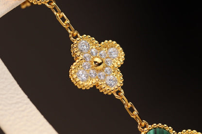 [AuraEcho]CLOVER EARRINGS GOLD MALACHITE DIAMOND 3 MOTIF