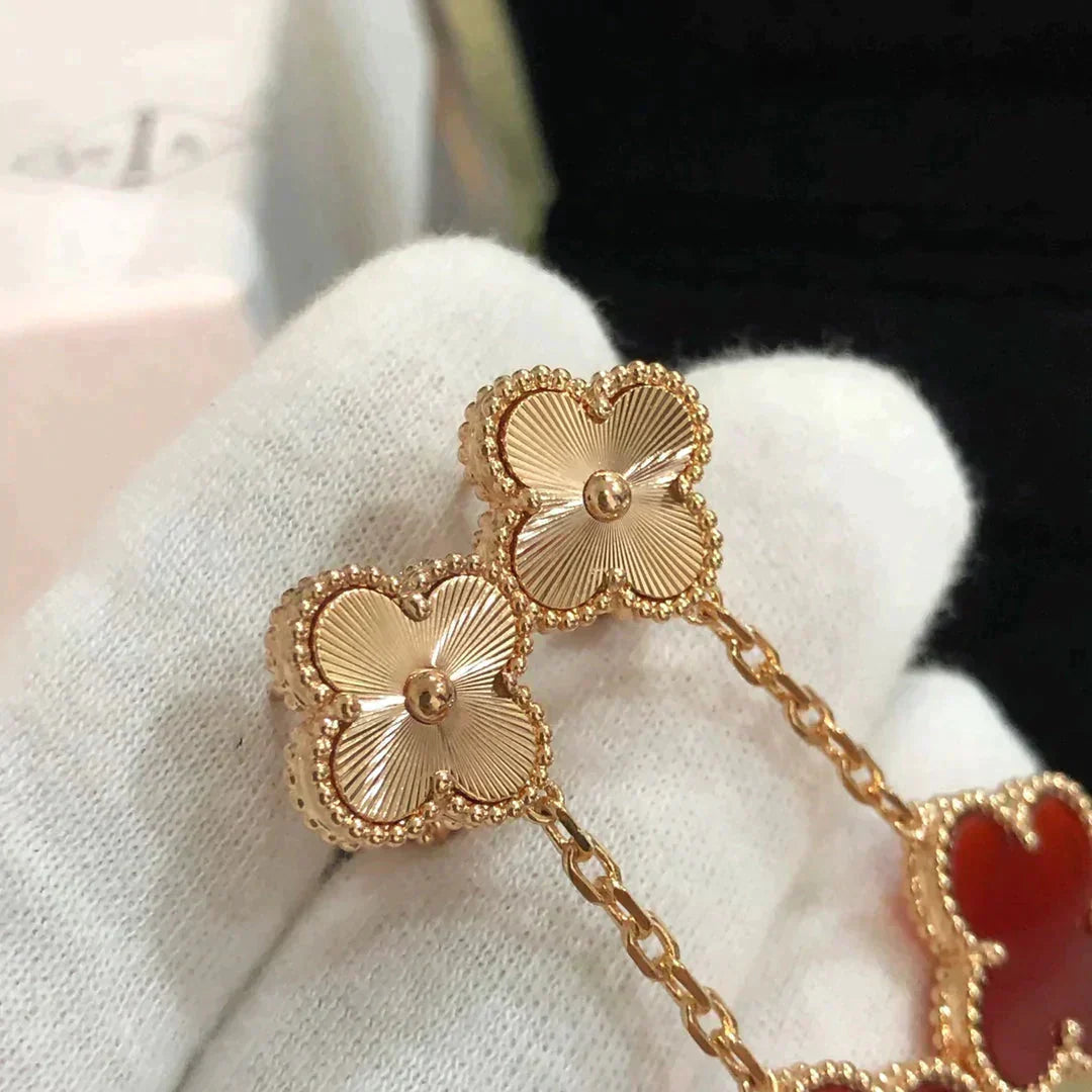 [AuraEcho]CLOVER 2 MOTIF  LASER CARNELIAN EARRINGS