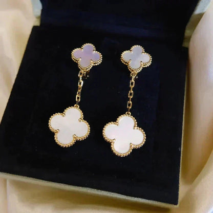 [AuraEcho]CLOVER 2 MOTIF WHITE MOP EARRINGS