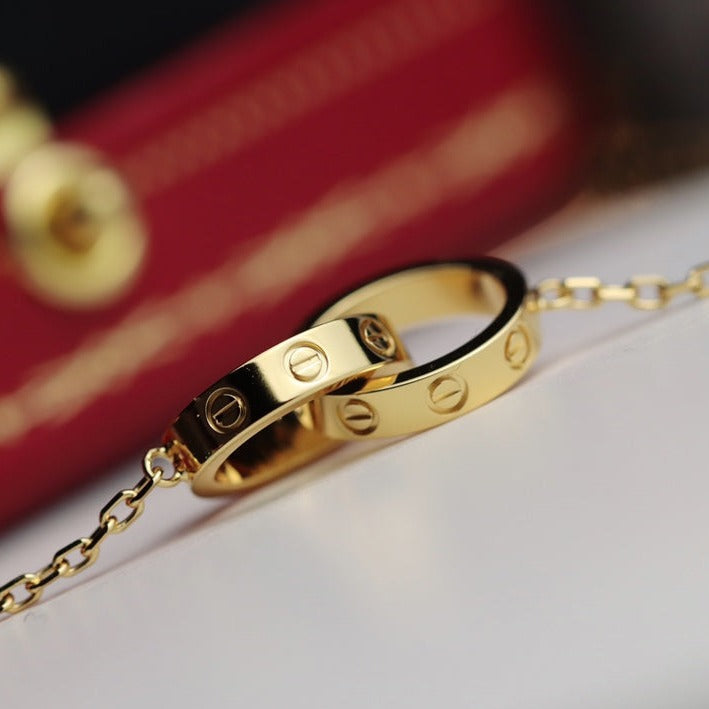 [AuraEcho]LOVE NECKLACE DOUBLE RING GOLD