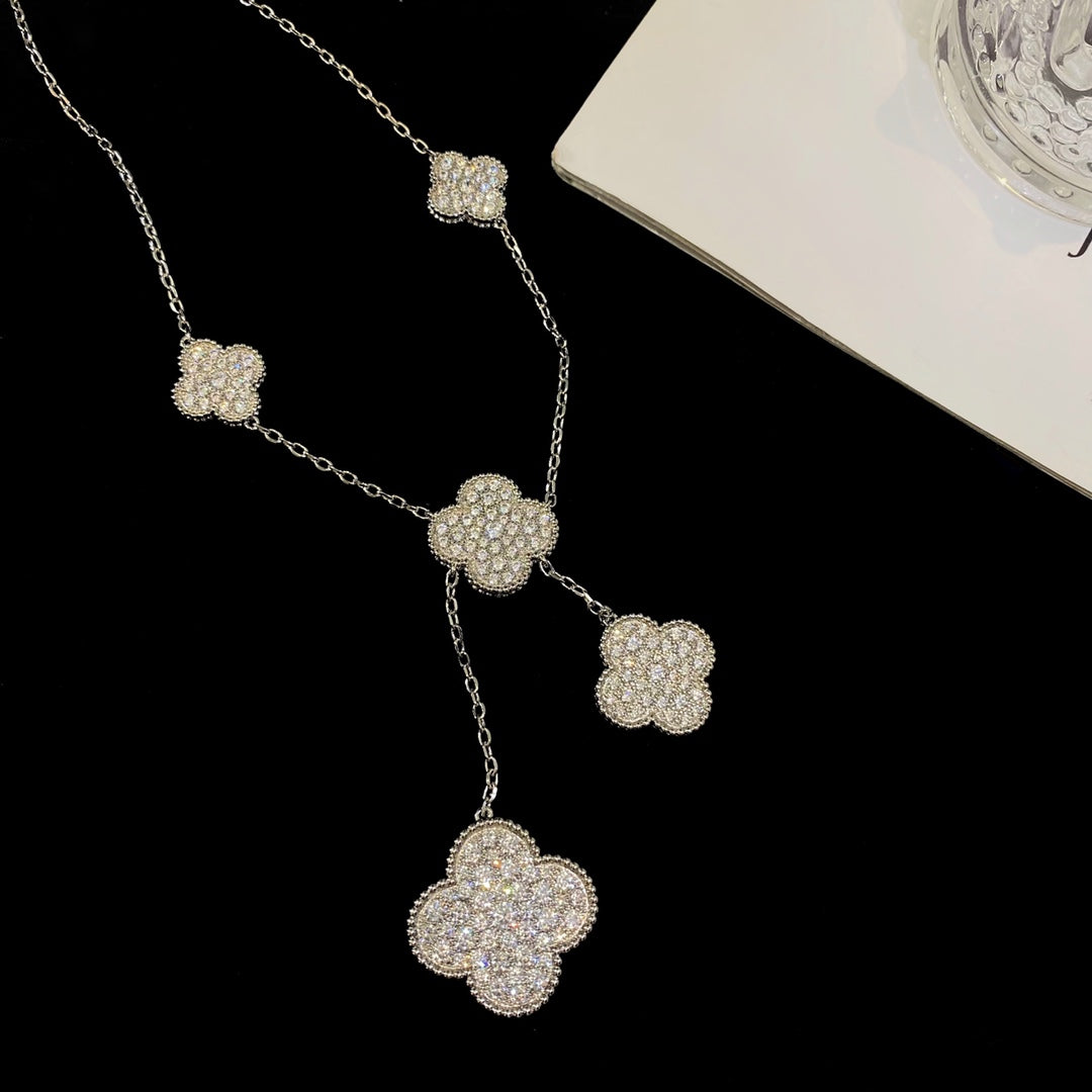 [AuraEcho]CLOVER 5 MOTIFS SILVER DIAMONDS NECKLACE