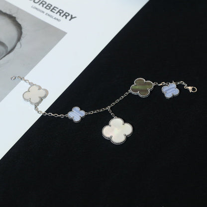 [AuraEcho]CLOVER BRACELET 5 MOTIFS MOP CHALCEDONY SILVER