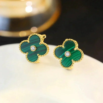 [AuraEcho]CLOVER MEDIUM 1 MOTIFS MALACHITE DIAMOND EARRINGS