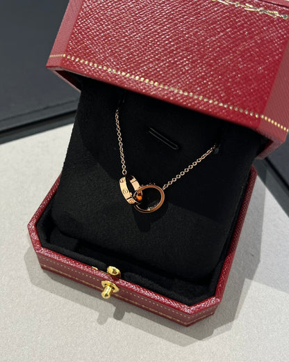 [AuraEcho]LOVE NECKLACE DOUBLE RING PINK GOLD