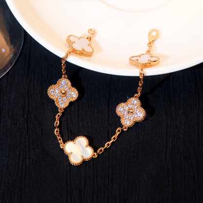 [AuraEcho]CLOVER BRACELET 5 MOTIF WHITE MOP DIAMOND