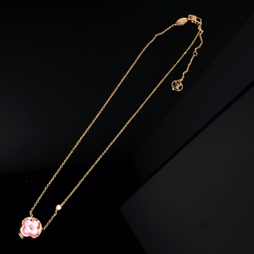 [AuraEcho]COLOR BLOSSOM PINK MOP SUN GOLD NECKLACE
