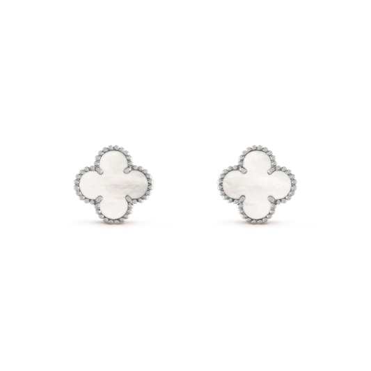 [AuraEcho]CLOVER MEDIUM 1 MOTIFS  WHITE MOP EARRINGS SILVER
