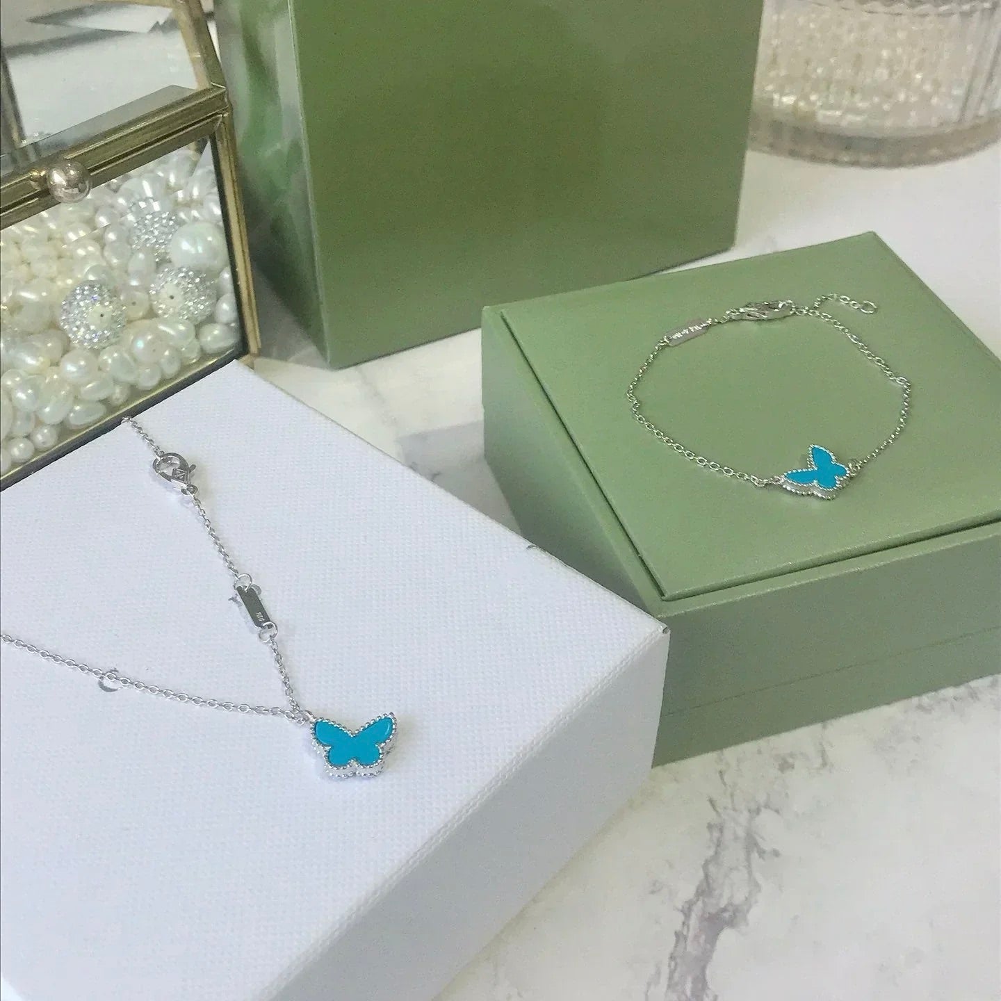 [AuraEcho]BUTTERFLY TURQUOISE BUTTERFLY BRACELET SILVER