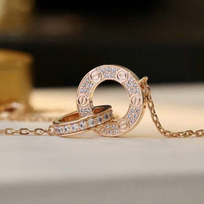 [AuraEcho]LOVE 7.6MM NECKLACE ROSE GOLD AND SILVER  FULL DIAMOND