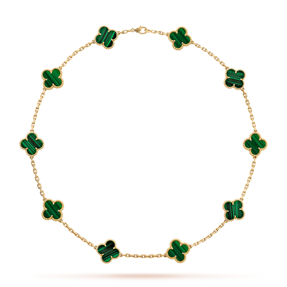 [AuraEcho]CLOVER 10 MOTIFS MALACHITE NECKLACE