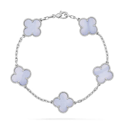 [AuraEcho]CLOVER  5 MOTIF PURPLE CHALCEDONY BRACELET SILVER