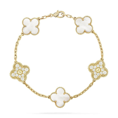 [AuraEcho]CLOVER BRACELET 5 MOTIF WHITE MOP DIAMOND