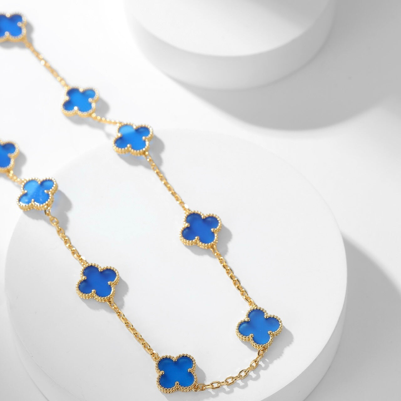 [AuraEcho]CLOVER 10 MOTIFS BLUE AGATE NECKLACE