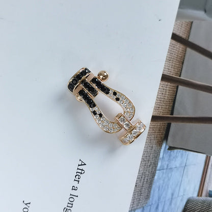 [AuraEcho]FORCE LARGE HORSESHOE BLACK WHITE DIAMOND BRACELET SILVER