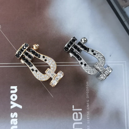 [AuraEcho]FORCE LARGE HORSESHOE BLACK WHITE DIAMOND BRACELET SILVER