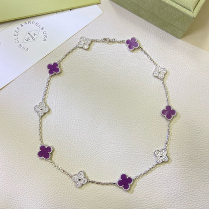 [AuraEcho]CLOVER 10 MOTIFS  PURPLE VIOLET DIAMOND NECKLACE