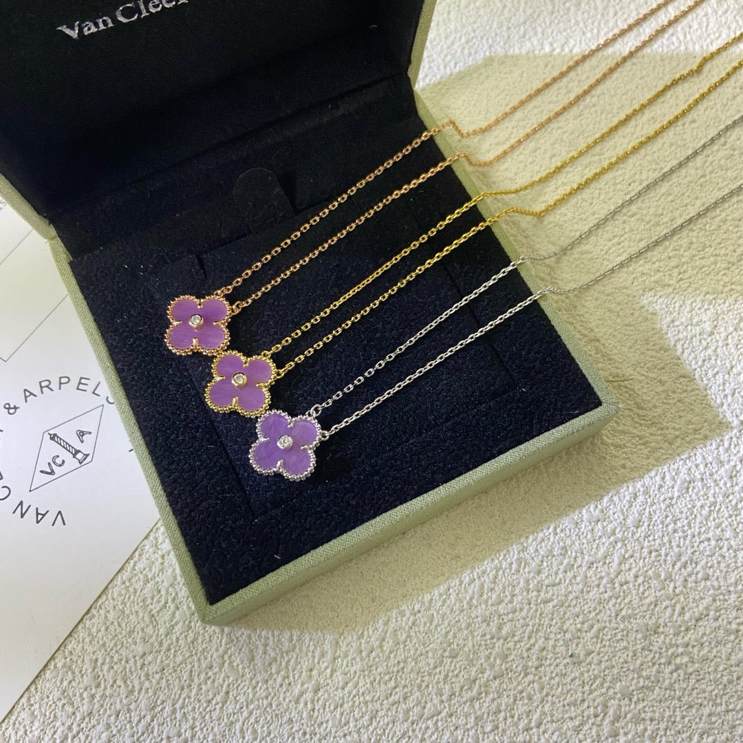 [AuraEcho]CLOVER 15MM DIAMOND  PURPLE VIOLET NECKLACE