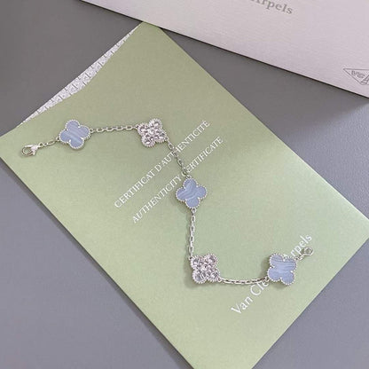 [AuraEcho]CLOVER  5 MOTIF DIAMOND PURPLE CHALCEDONY BRACELET SILVER