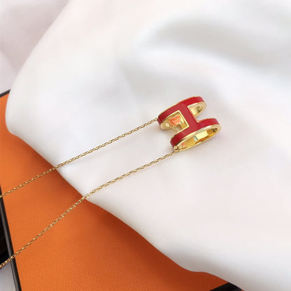 [AuraEcho]HM CLIC RED ENAMEL GOLD NECKLACE