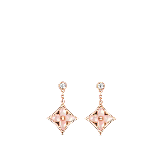 [AuraEcho]DOUBLE STAR PINK GOLD MOP DROP EARRINGS