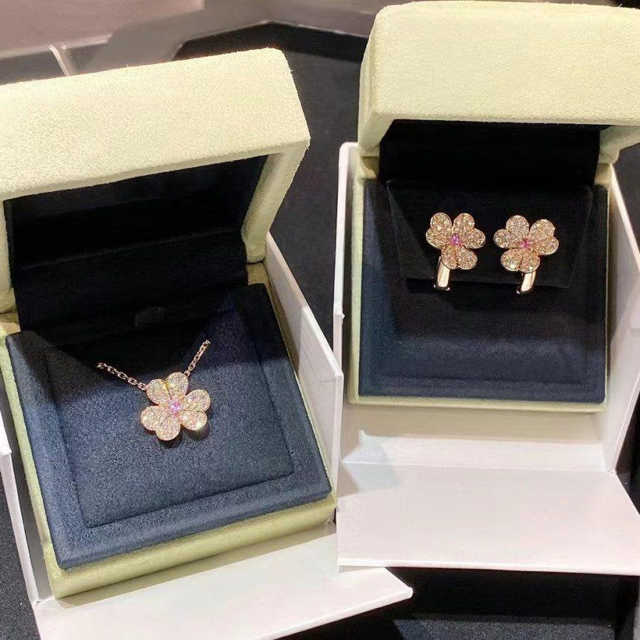 [AuraEcho]FRIVOLE PINK GOLD FLOWER DIAMOND EARRINGS