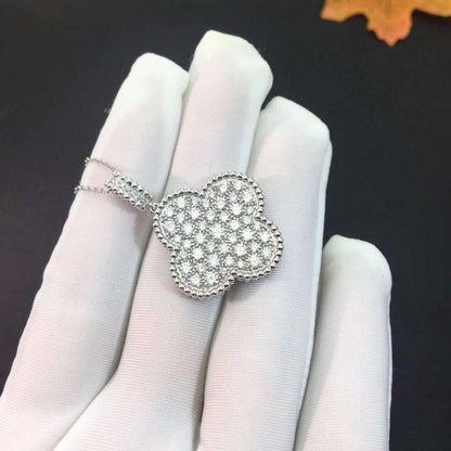 [AuraEcho]CLOVER 25MM SILVER FULL DIAMOND BIG CLOVER NECKLACE
